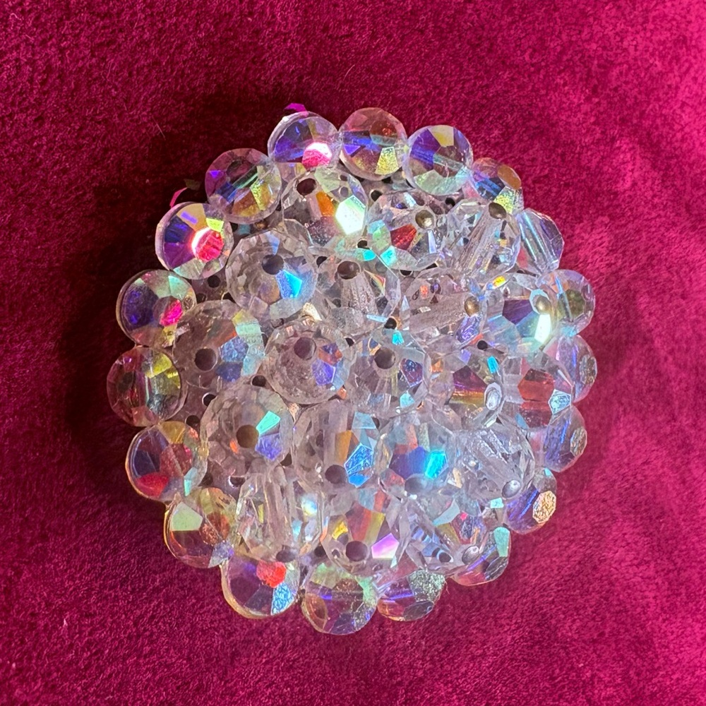 Vintage 1950’s Aurora Borealis Crystal Beaded Cluster Brooch
